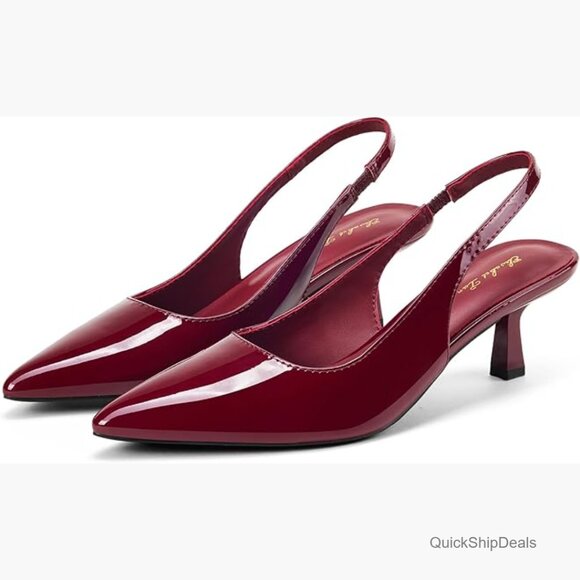Shoes - Synthetic Slingback Kitten Heels, 2.16 Inch Pointed Toe Pumps